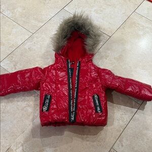 Tommy Hilfiger Red Quilted Jacket with Faux Fur Hood
